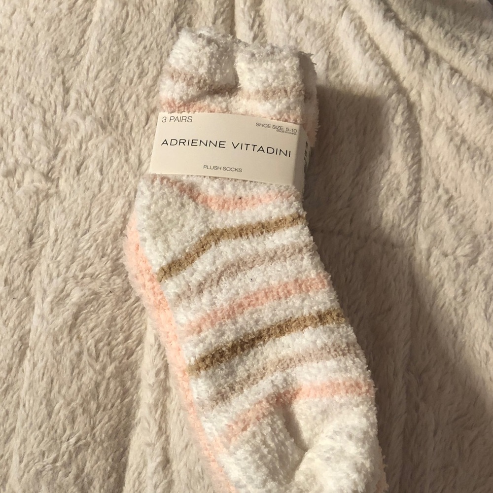 Adrienne Vittadini Striped Plush Socks - Pink and Tan 3 pair